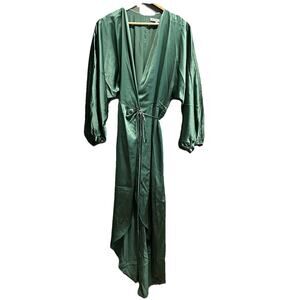 Reformation Green Long Sleeve Silk Tie Waist Wrap Women's Dress Size XS